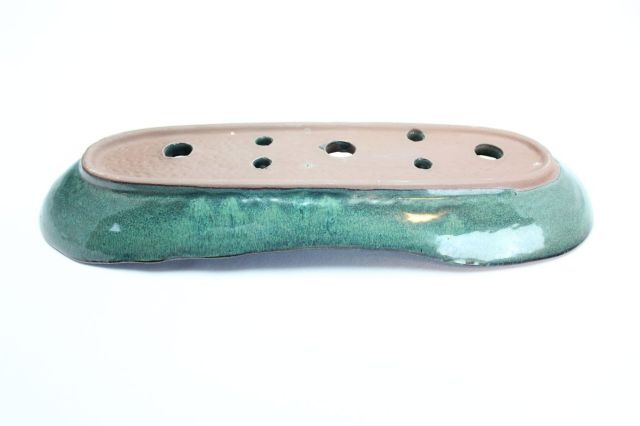 楕円変形短冊,織部,10号,中国鉢,植木鉢