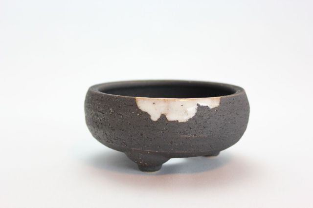 いぶし白釉掛鉄鉢,4号,信楽焼,植木鉢,盆栽鉢
