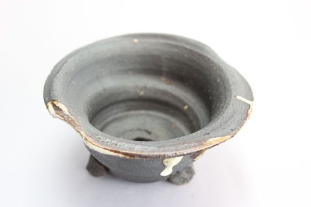 黒地白釉流,4号,信楽焼,植木鉢,盆栽鉢
