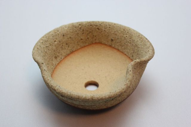 窯肌三方曲げ,3.5号,信楽焼,植木鉢,盆栽鉢