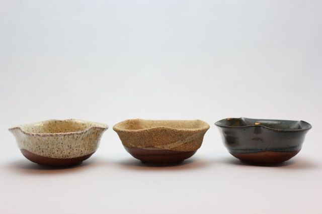 窯肌三方曲げ,3.5号,信楽焼,植木鉢,盆栽鉢