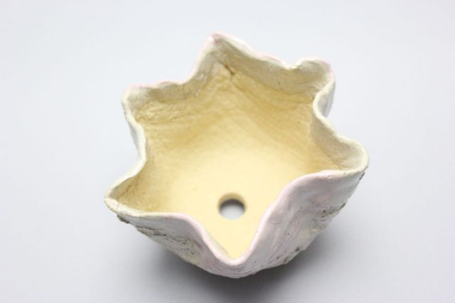 万作ピンク花形,4号,信楽焼,植木鉢,盆栽鉢