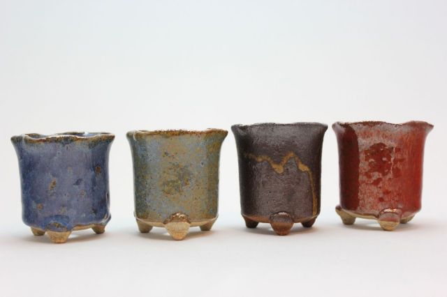 万作茜花形,2号,信楽焼,植木鉢,盆栽鉢