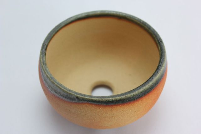 焼締緑釉鉄鉢丸,5号,信楽焼,植木鉢,盆栽鉢