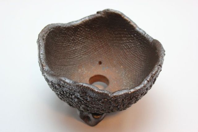 鉄鉢中深茶黒,5号,信楽焼,植木鉢,盆栽鉢