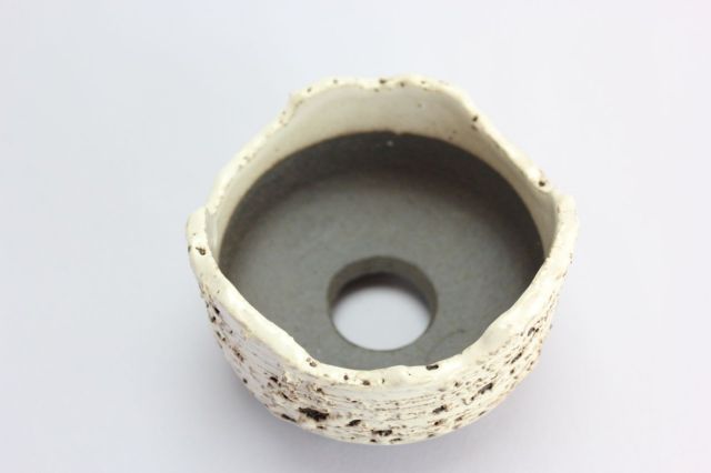 白窯変松皮ちぎり尻丸,3号,信楽焼,植木鉢,盆栽鉢