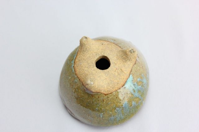 万作緑薄青丸,3号,信楽焼,植木鉢,盆栽鉢