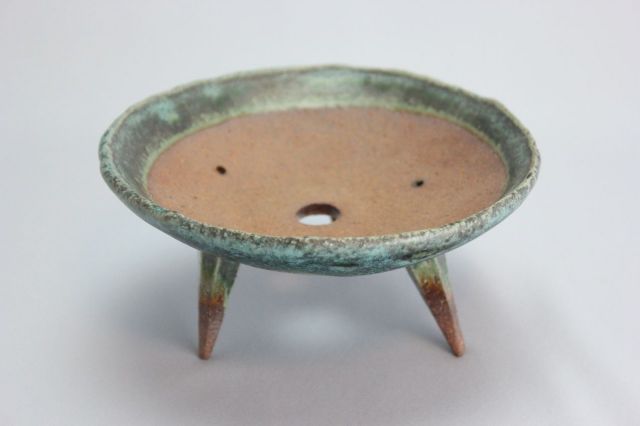 青竹釉高足付浅鉢,4.5号,信楽焼,植木鉢,盆栽鉢