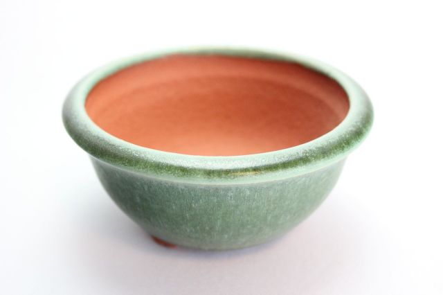 燿山オリベ丸深陣笠足付,4号,常滑焼,植木鉢,盆栽鉢