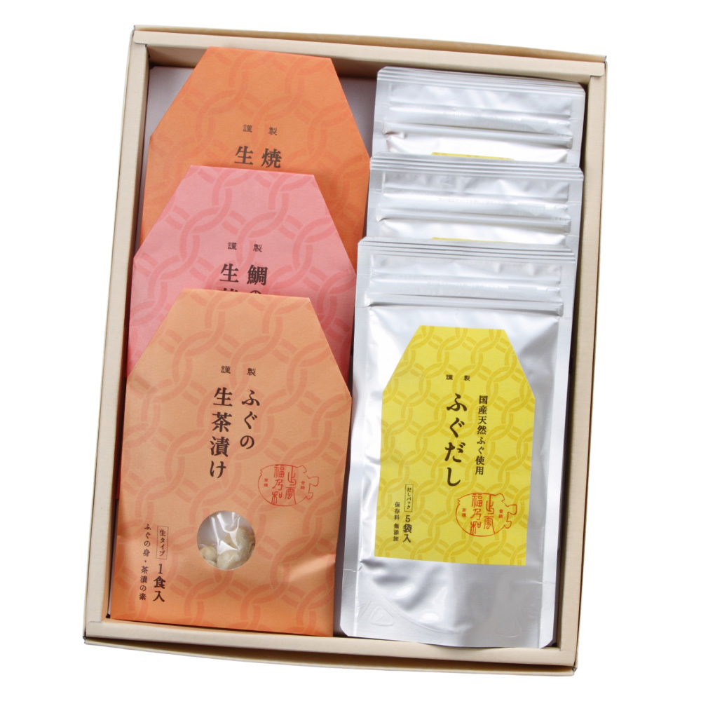 ふぐ・鯛・焼あなごの生茶漬け・ふぐだし詰合