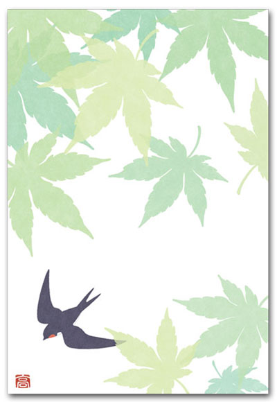 青もみじとツバメ