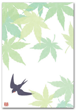 青もみじとツバメ