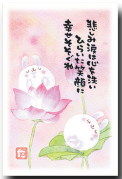 まえだたかゆき・メッセージ入りポストカード　「蓮うさぎ」