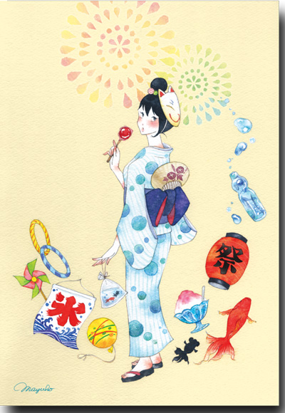 ポストカード　手描きイラスト　オリジナル　水彩画　美人画 ポストカード 手描きイラスト オリジナル 女の子 水彩画 美人画