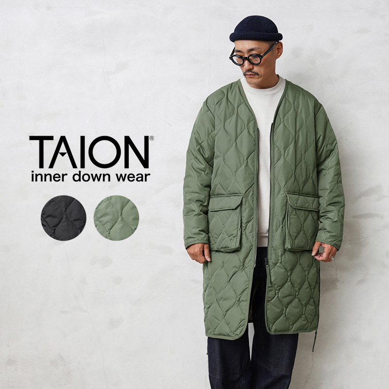 ★カートで割引対象品★TAION タイオン TAION-101ZML-1 LONG MILITARY LINE Vネックジップ ダウンコート【A9】【Sx】【R】