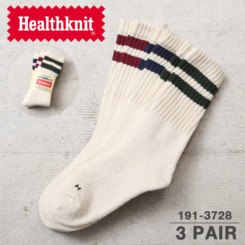 【即日出荷対応】Healthknit ヘルスニット 191-3728 シンカー クラシック 2本ライン ソックス 3足セット【T】