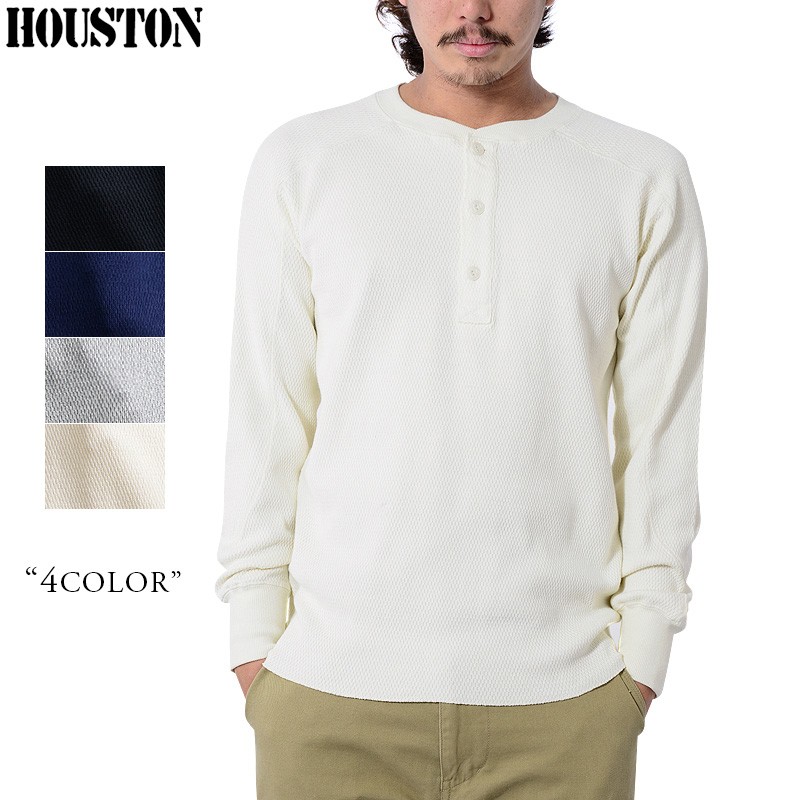★カートで割引対象品★HOUSTON ヒューストン 20972 HEAVY THERMAL ヘンリーネックTシャツ 4色 ミリタリーTシャツ【R】