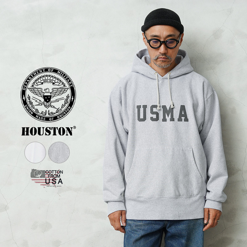 ☆大幅割引中☆HOUSTON ヒューストン 22323 U.S.コットン USMA プリント フーディー スウェットシャツ【T】