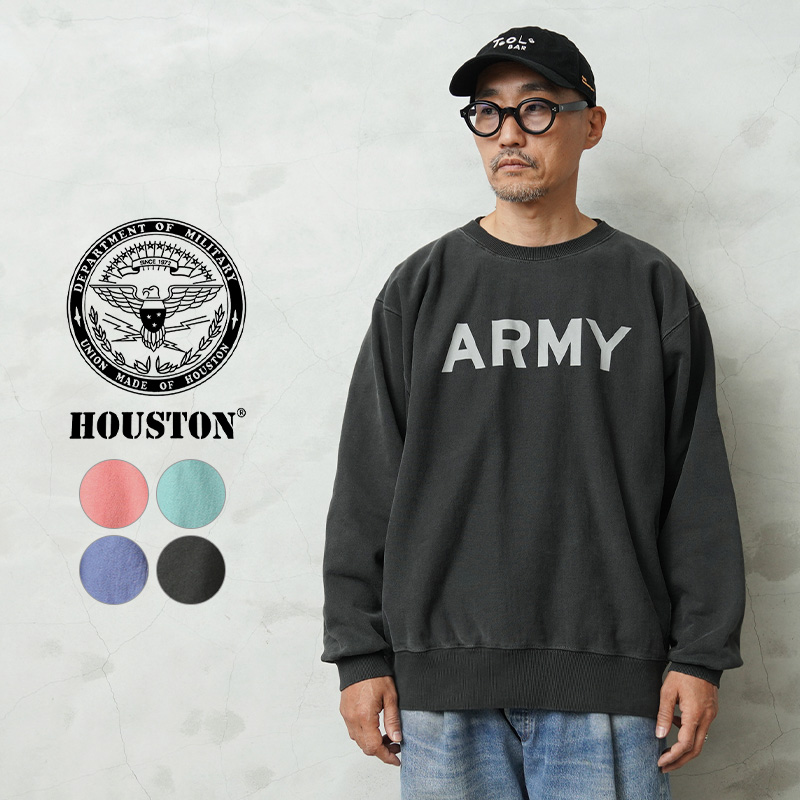 ★カートで割引対象品★HOUSTON ヒューストン 22344 PIGMENT DYE ARMY プリント スウェットシャツ【R】