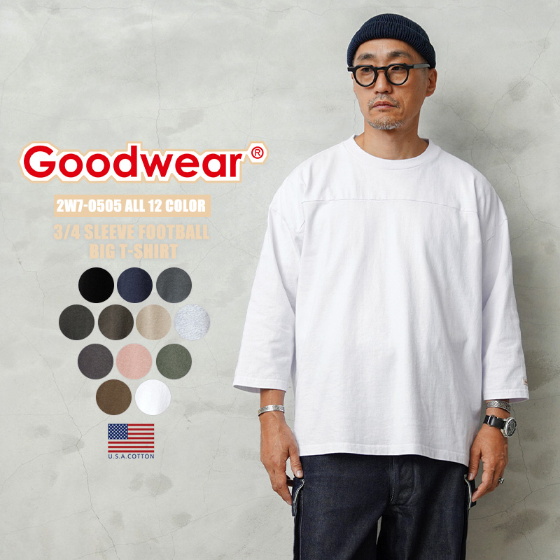 ★カートで割引対象品★【即日出荷対応】Goodwear グッドウェア 2W7-0505 USAコットン 7分袖 フットボール Tシャツ BIG【T】