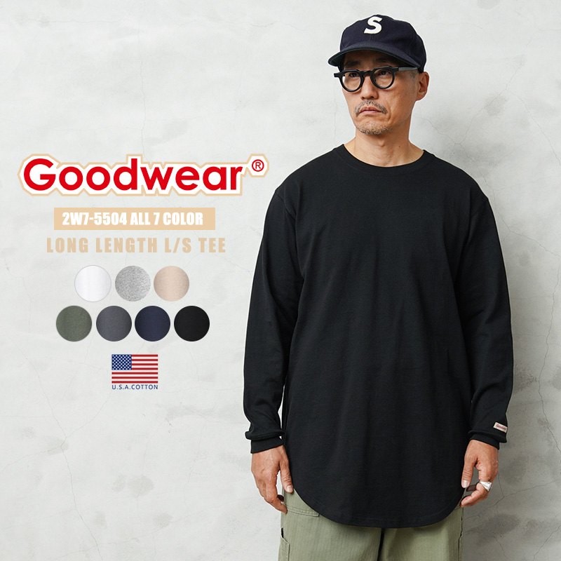 【即日出荷対応】Goodwear グッドウェア 2W7-5504 USAコットン 袖リブ ロング丈 L/S Tシャツ【T】