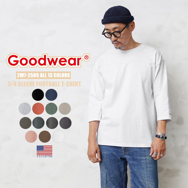 ★カートで割引対象品★【即日出荷対応】Goodwear グッドウェア 2W7-2509 USAコットン 7分袖 フットボールTシャツ【T】