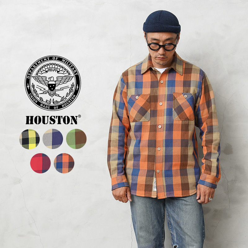 ★カートで割引対象品★HOUSTON ヒューストン 40958 BLOCK CHECK VIYELLA SHIRT ブロックチェック ビエラ シャツ【R】