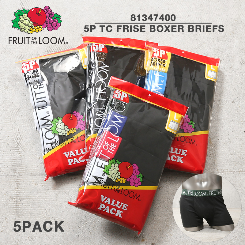 ★カートで割引対象品★【即日出荷対応】FRUIT OF THE LOOM フルーツオブザルーム 81347400 ウエストゴムロゴ TCフライス ボクサーパンツ 5Pセット【T】