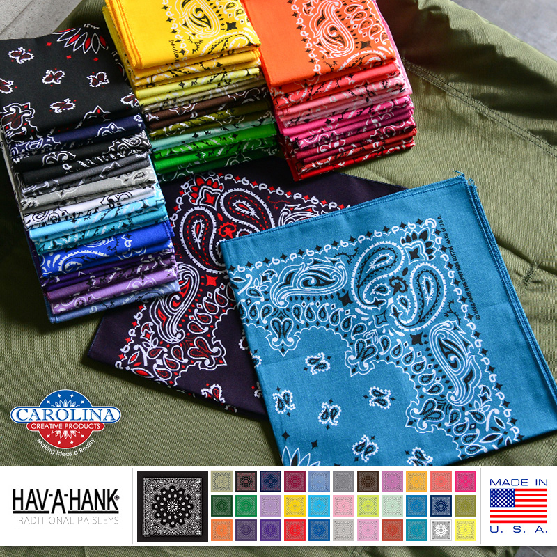 ★カートで割引対象品★【即日出荷対応】【ネコポス便対応】HAV-A-HANK ハバハンク MADE IN U.S.A. ペイズリーバンダナ 34色【T】
