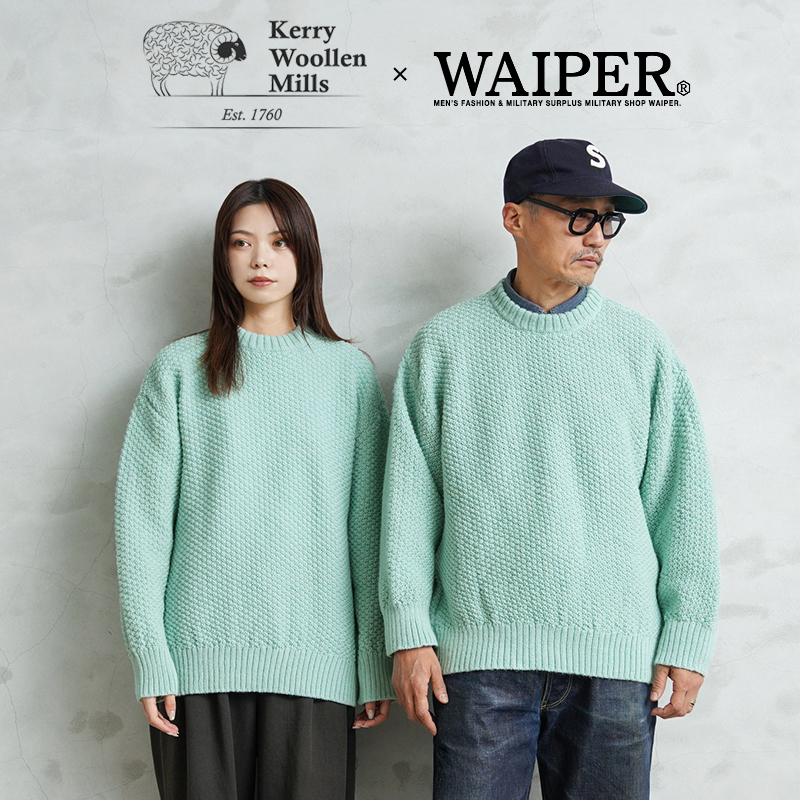 WAIPER×KERRY WOOLLEN MILLS ケリーウーレンミルズ KW-0040W モスステッチ クルーネック セーター RELAX GARDEN MINT MADE IN IRELAND【Sx】【T】