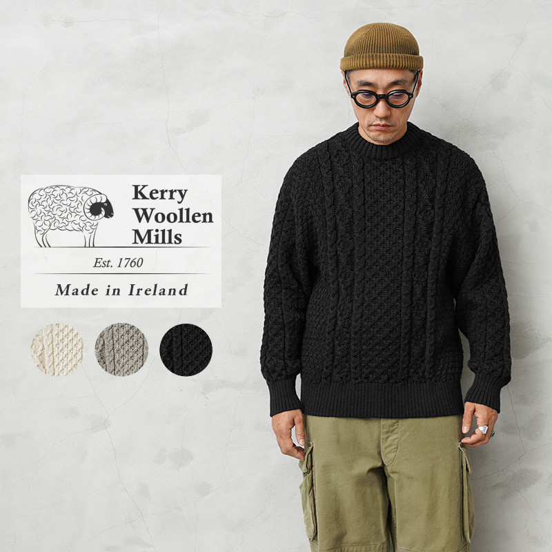 【即日出荷対応】KERRY WOOLLEN MILLS ケリーウーレンミルズ KW-0054 アランケーブル クルーネック セーター RELAX MADE IN IRELAND【Sx】【T】