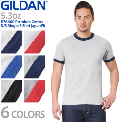 【メーカー取次】 GILDAN ギルダン 76600 Premium Cotton 5.3oz S/S アダルト リンガー Tシャツ Japan Fit【キャンペーン対象外】【T】