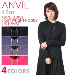 Anvil アンビル 7l 4 5oz レディース ライトウェイト フード付き 長袖 Tシャツ American Fit