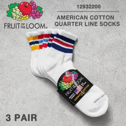 ★カートで割引対象品★【即日出荷対応】FRUIT OF THE LOOM フルーツオブザルーム 12932200 アメリカン コットン クォーター ライン ソックス 3足セット【T】