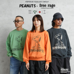 【予約販売】【8月中旬頃入荷予定】PEANUTS×free rage フリーレイジ FRP002B SNOOPY ラグランクルースウェット【キャンペーン対象外】【T】