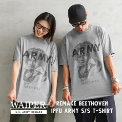 【即日出荷対応】WAIPER.inc 実物 USED 米軍 リメイク BEETHOVEN ILLUSTRATED IPFU ARMY ショートスリーブ Tシャツ【キャンペーン対象外】【T】 ミリタリー