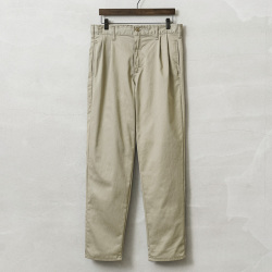 MADE IN USA デッドストック コットンサテン ツータック トラウザーズ KHAKI / チノパン【キャンペーン対象外】【I】