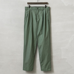 MADE IN USA デッドストック コットンサテン ツータック トラウザーズ OLIVE / チノパン【キャンペーン対象外】【I】