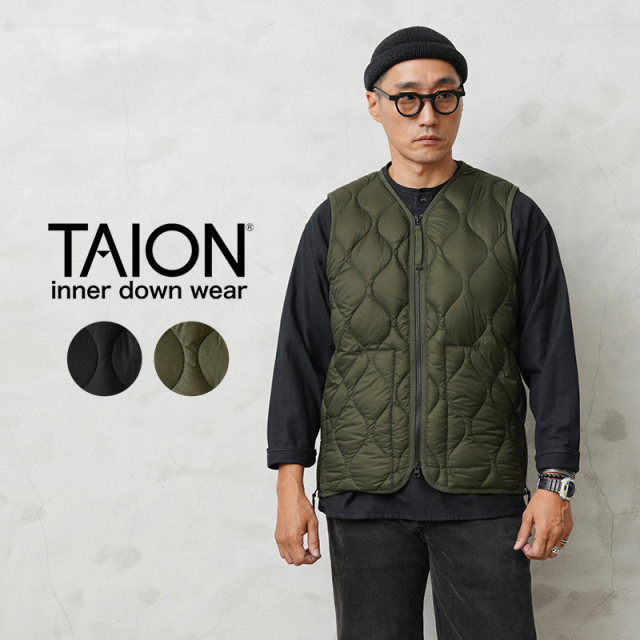 ★カートで割引対象品★ TAION タイオン TAION-001ALSZML-1 MILITARY LINE ソフトシェル Vネックジップ ダウンベスト【A3】【Sx】【Z】