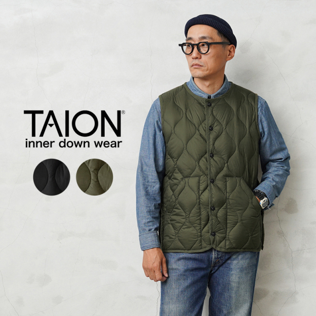 ★カートで割引対象品★【即日出荷対応】TAION タイオン TAION-004ALSBML-1 MILITARY LINE ソフトシェル クルーネックボタン ダウンベスト【A6】【Sx】【T】