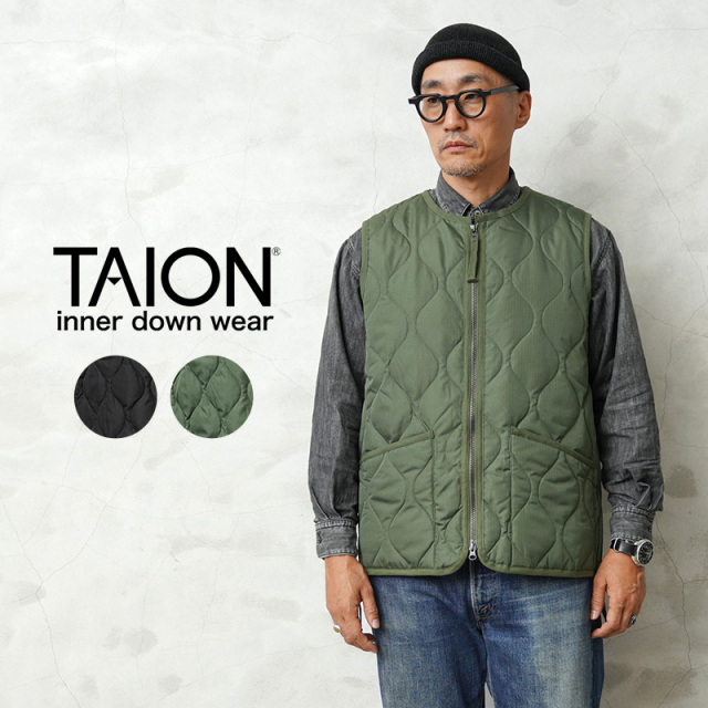 ★カートで割引対象品★【即日出荷対応】TAION タイオン TAION-004ZML-1 MILITARY LINE クルーネックWジップ ダウンベスト【E6】【Sx】【T】