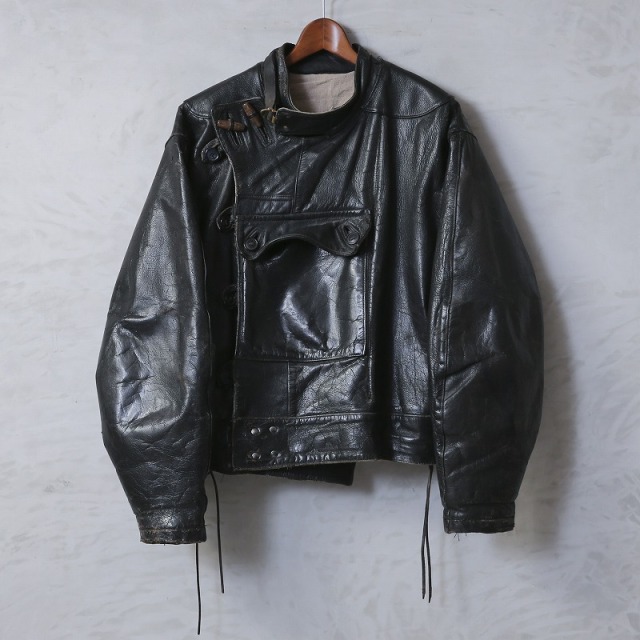 40s きつい スウェーデン軍 モーターサイクルジャケット レザータイプ 