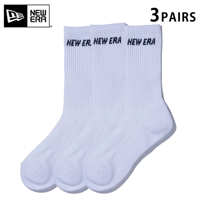 ★只今10％OFF★【メーカー取次】NEW ERA ニューエラ ソックス クルー３ペア ホワイト 14518176【T】
