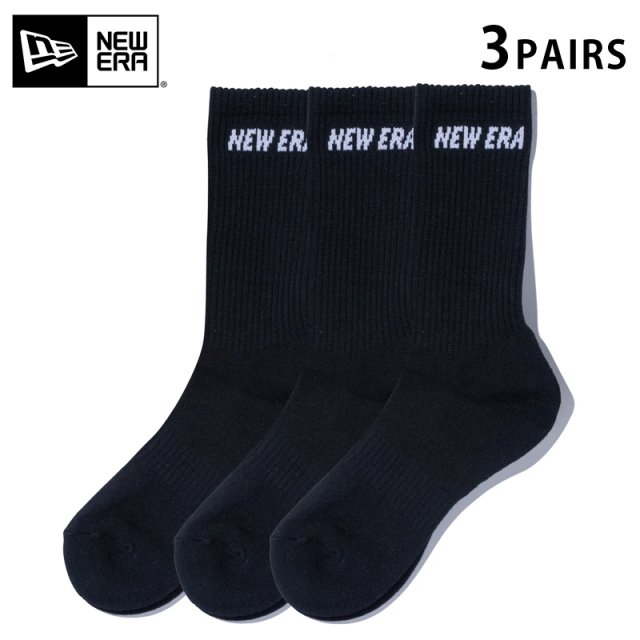 ★只今10％OFF★【メーカー取次】NEW ERA ニューエラ ソックス クルー３ペア ブラック 14518183【T】