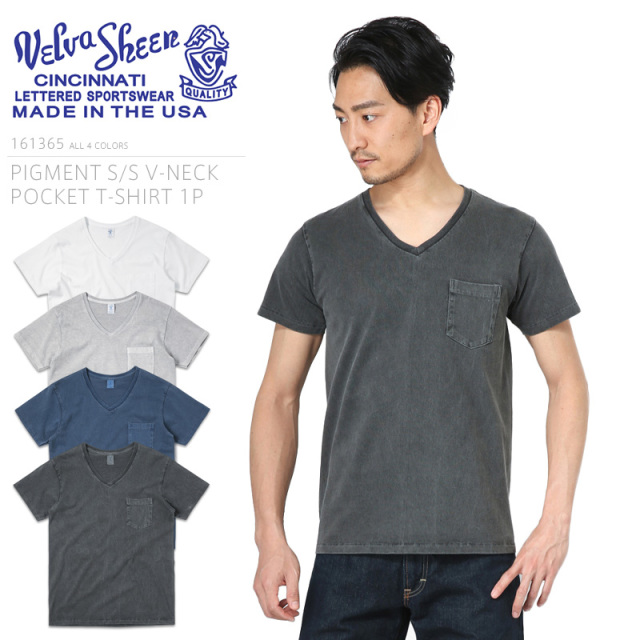 ★カートで割引対象品★【ネコポス便対応】Velva Sheen ベルバシーン 161365 PIGMENT S/S Vネック ポケットTシャツ MADE IN USA アメカジ【T】
