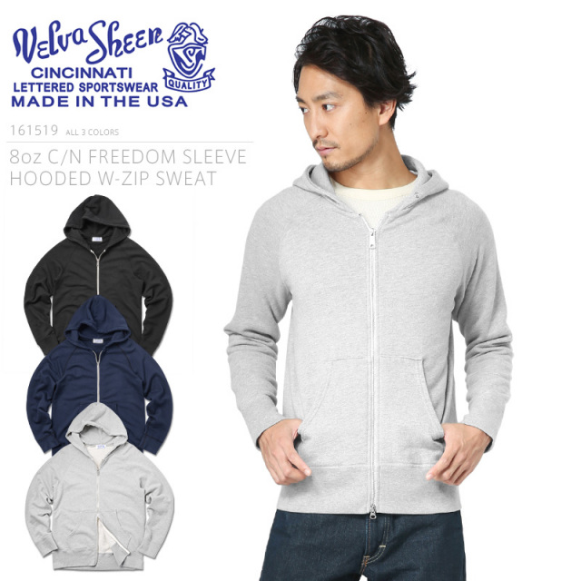 ★カートで割引対象品★Velva Sheen ベルバシーン 161519 MADE IN USA 8oz C/N FREEDOM SLEEVE スウェットパーカ【T】