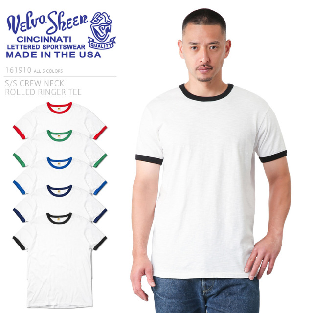 ★カートで割引対象品★Velva Sheen ベルバシーン MADE IN USA 161910 ROLLED RINGER TEE 半袖 クルーネックTシャツ / メンズ レディース トップス ロゴ 米国製 アメリカ製【T】