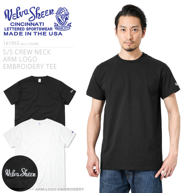 ★カートで割引対象品★Velva Sheen ベルバシーン MADE IN USA 161953 ARM LOGO EMBROIDERY 半袖 クルーネックTシャツ / メンズ トップス カットソー ロゴ 刺繍 無地【T】
