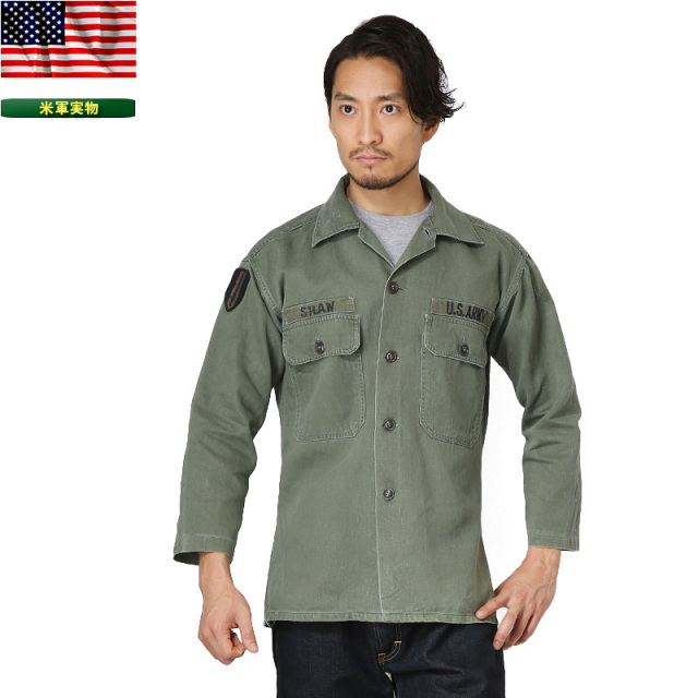 実物 米軍 OG-107 コットンサテン ユーティリティーシャツ 筒袖 USED 3rd Model 米軍放出品 ミリタリーファッション 軍服【キャンペーン対象外】【T】