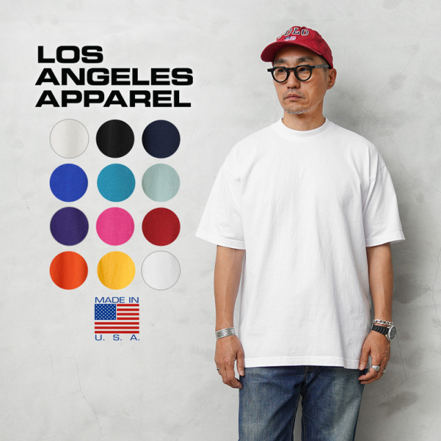 【ネコポス便対応】LOS ANGELES APPAREL ロサンゼルスアパレル 1801GD 6.5oz ガーメントダイ クルーネックTシャツ MADE IN USA 【T】